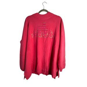 Quacker Factory Womens Mock Neck Knit Embroidered Gingerbread Sweater Pink 3X